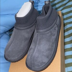 UGG KIDS Grey Suede Knit-Cuff Slip-On Shoes